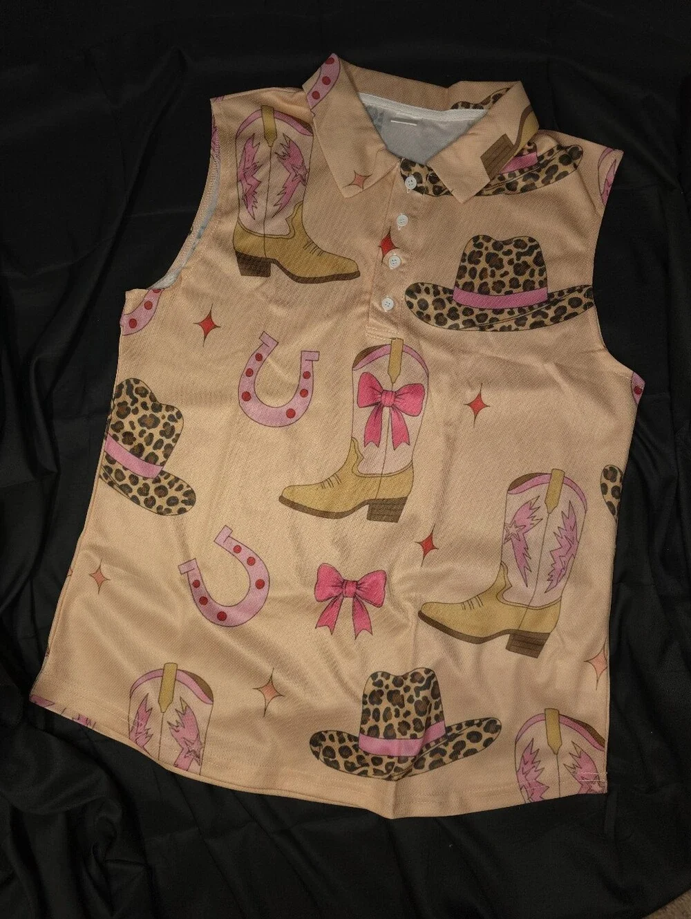 NEW! Retro Coquette Cowgirl Sleeveless Golf Tennis Pickleball Polo (MEDIUM)